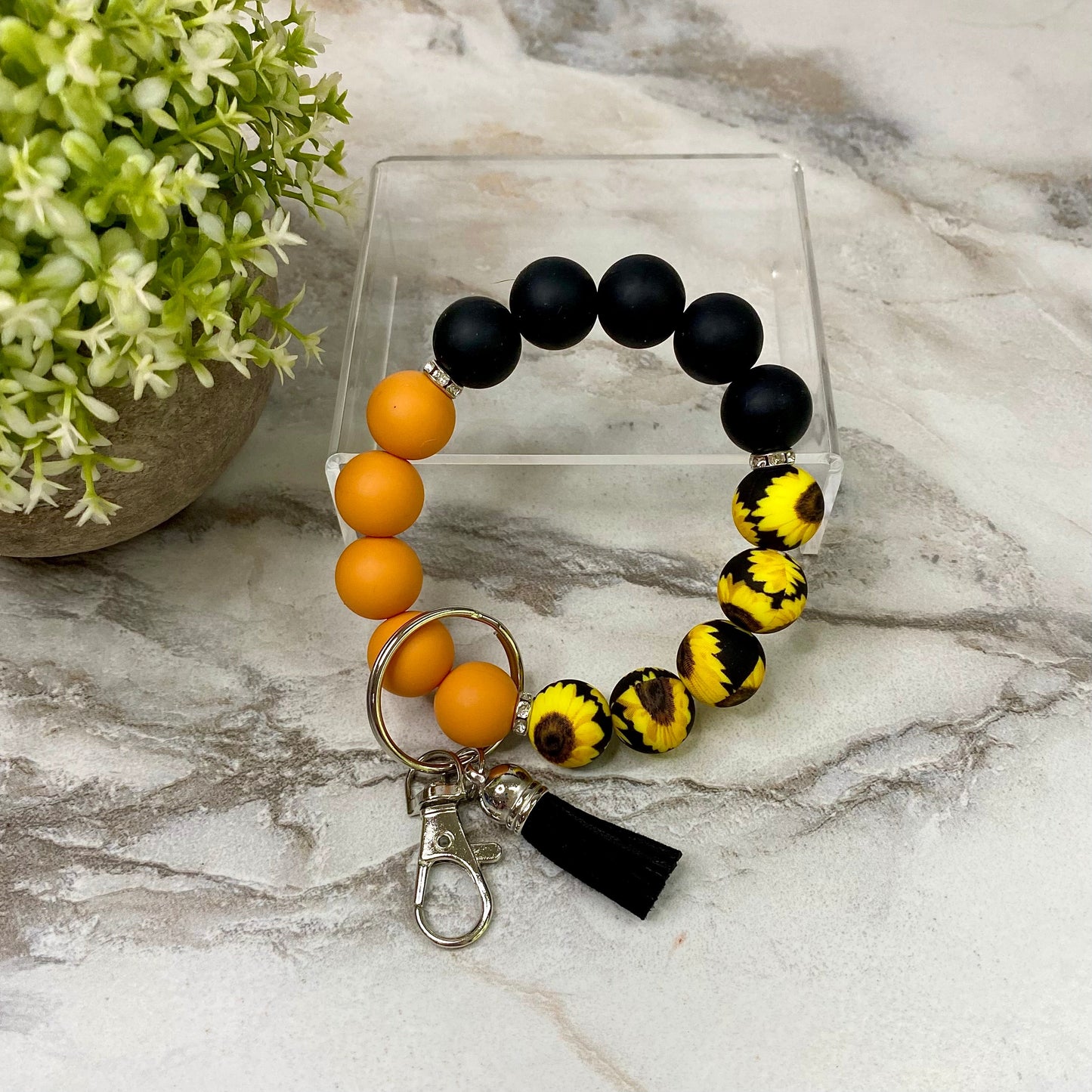 Silicone Bracelet Keychain - Sunflower Camel Black