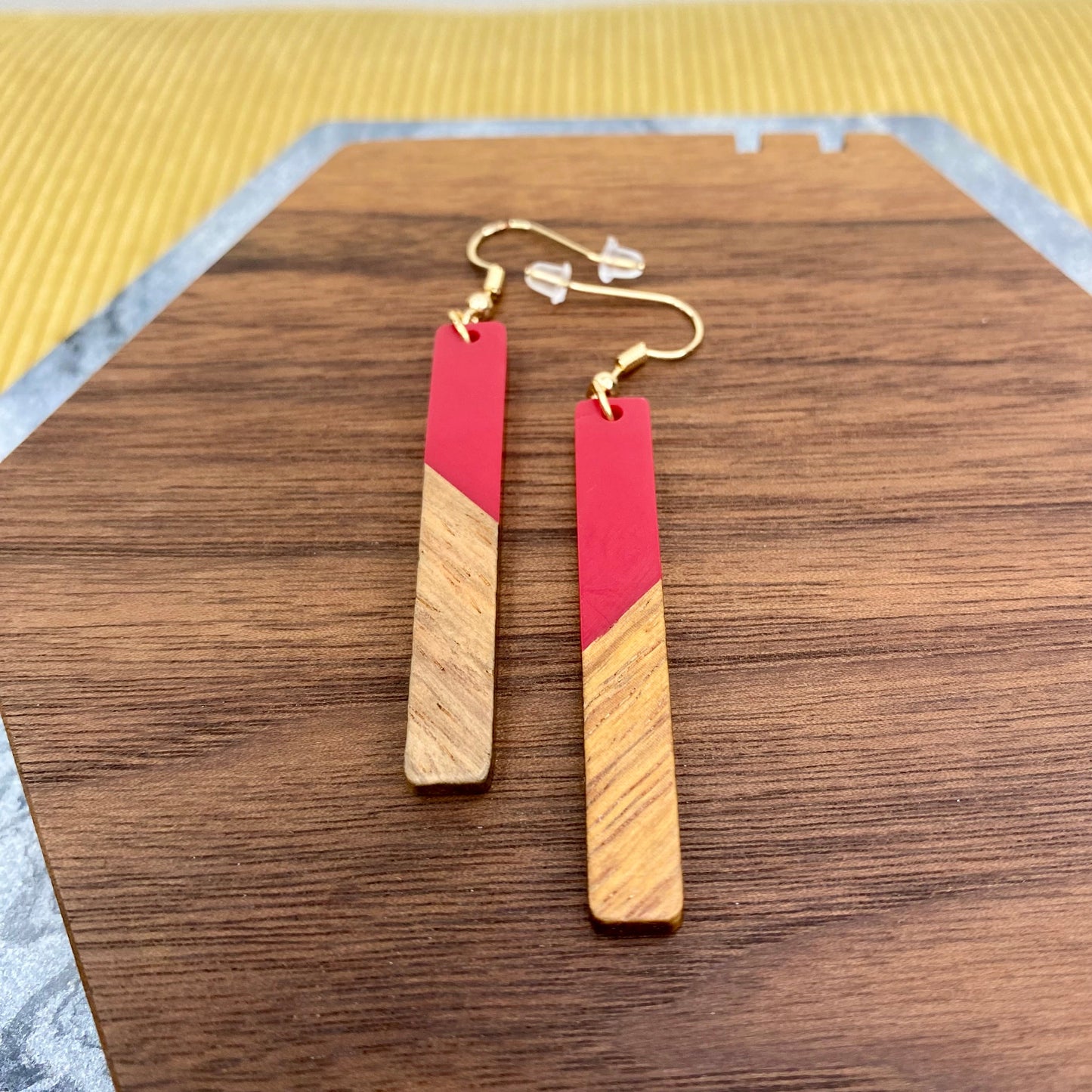 Dangle Earring - Wood & Acrylic - Rectangle