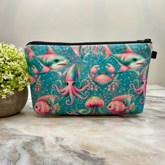 Teal Sea Creatures - Water-Resistant Multi-Use Pouch