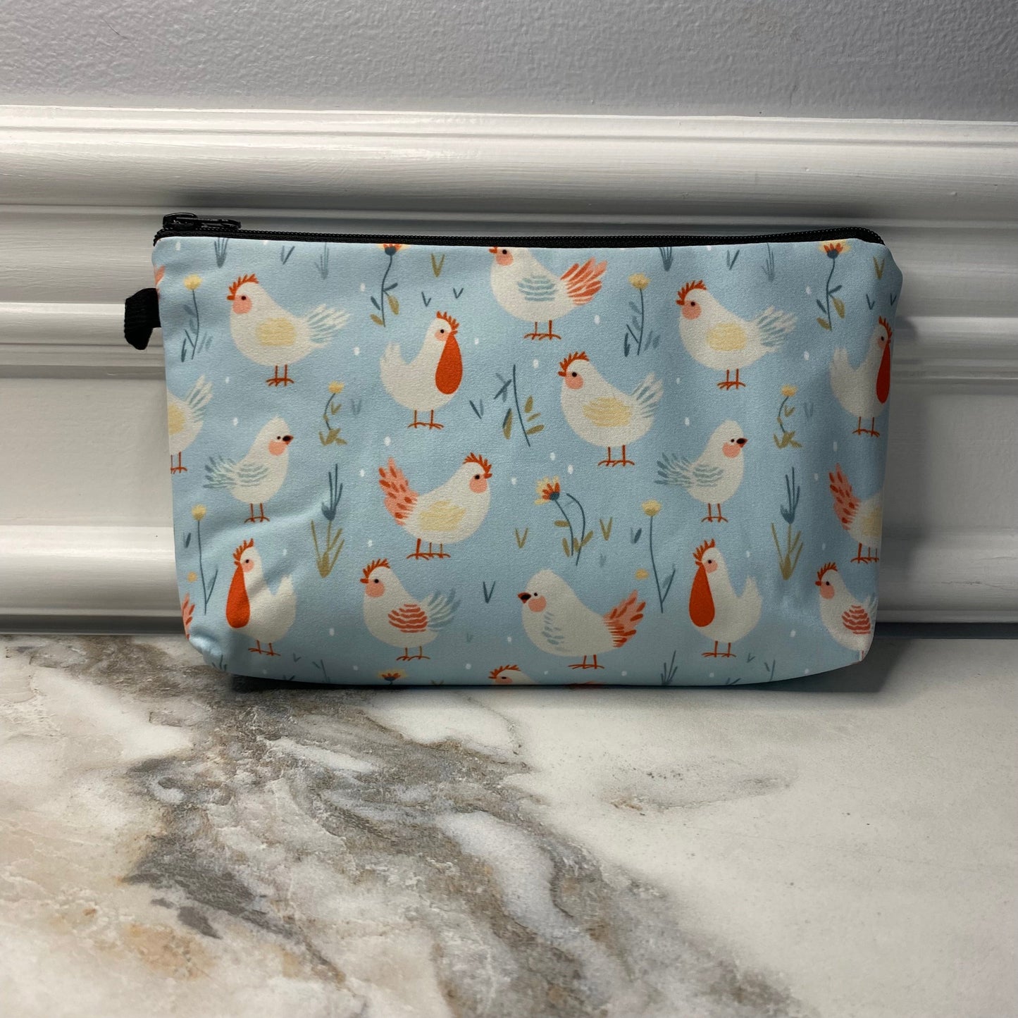 Chickens On Blue - Water-Resistant Multi-Use Pouch