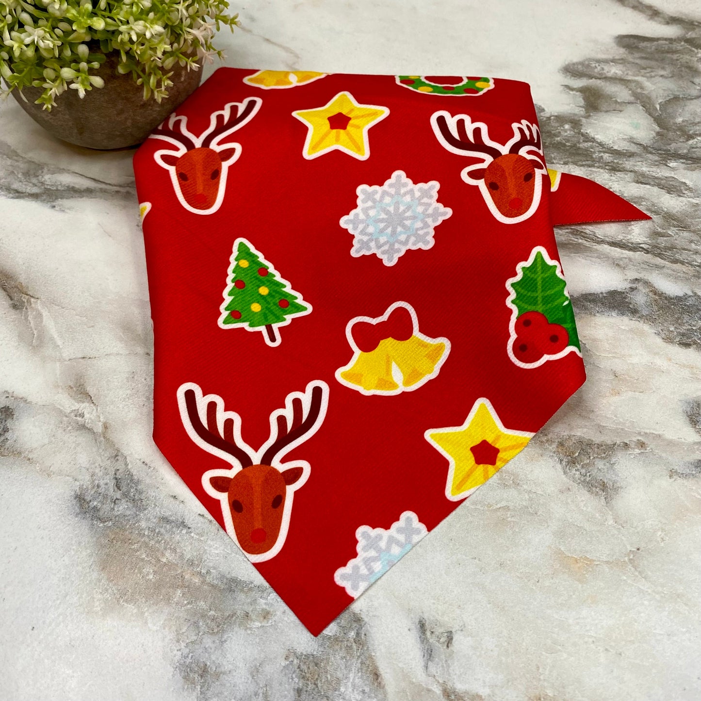 Dog Bandana - Christmas - Reindeer Snowflake Tree Red