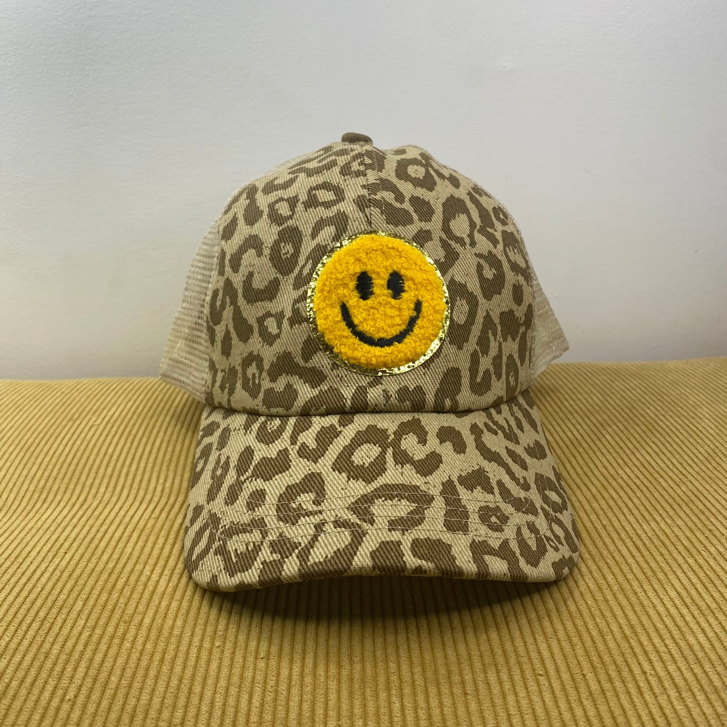 Hat - Smile, Distressed - Khaki Leopard