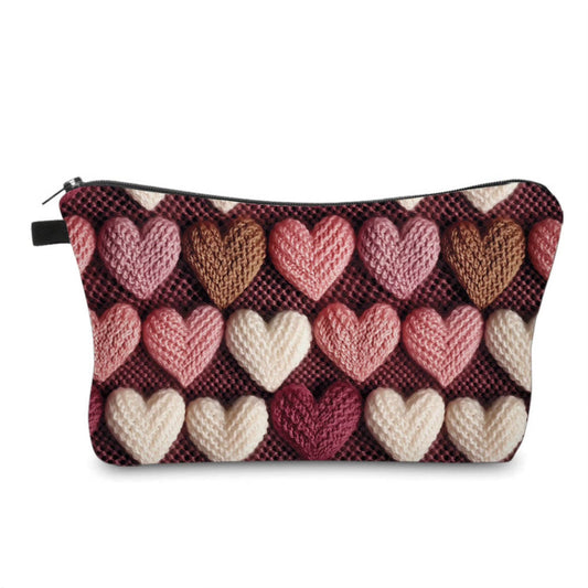 Knit Hearts On Maroon - Water-Resistant Multi-Use Pouch