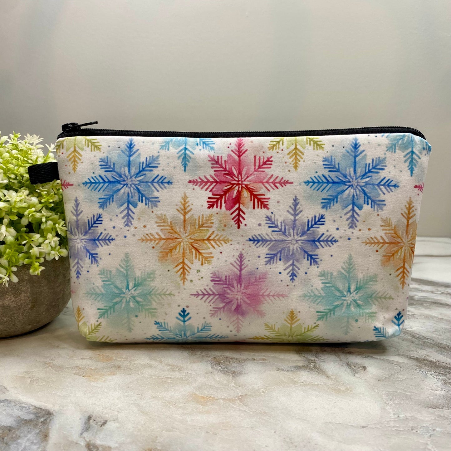 Snowflake on White - Water-Resistant Multi-Use Pouch