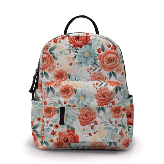 Light Blue Coral Floral - Water-Resistant Mini Backpack