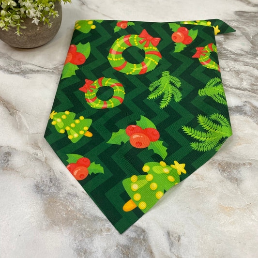 Dog Bandana - Christmas - Holly Wreath Branch