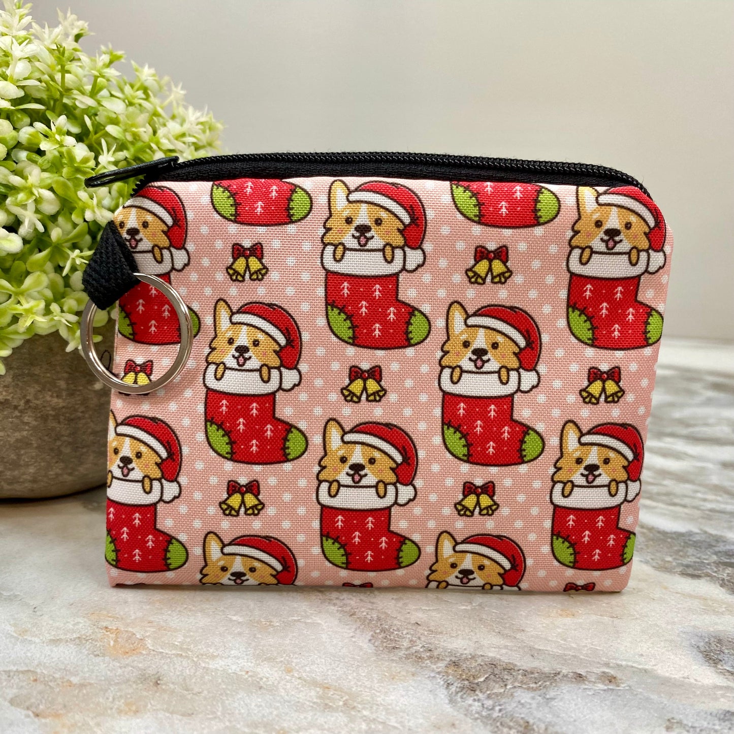 Corgi Stocking - Water-Resistant Mini Pouch w/ Keyring