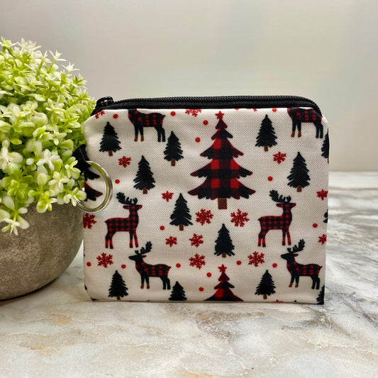 Plaid Tree Deer - Water-Resistant Mini Pouch w/ Keyring