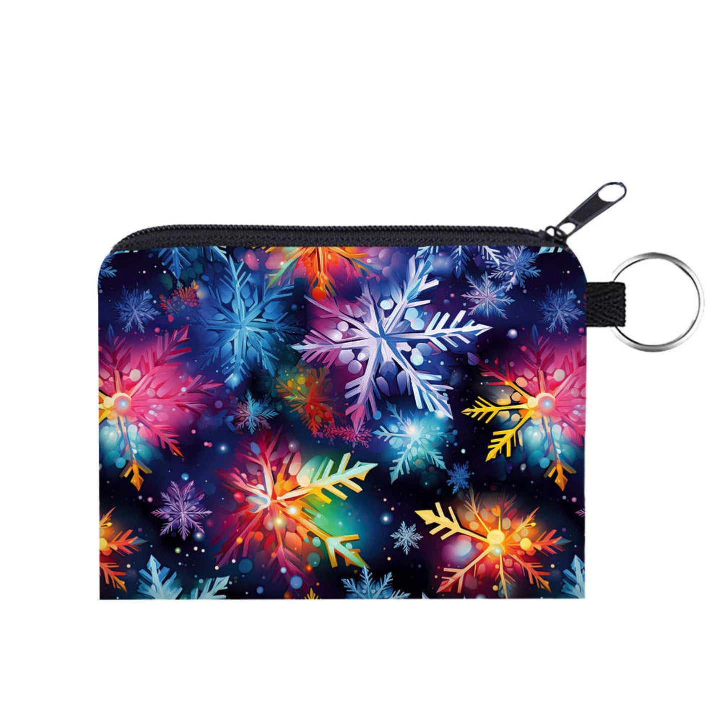 Bright Rainbow Snowflake - Water-Resistant Mini Pouch w/ Keyring