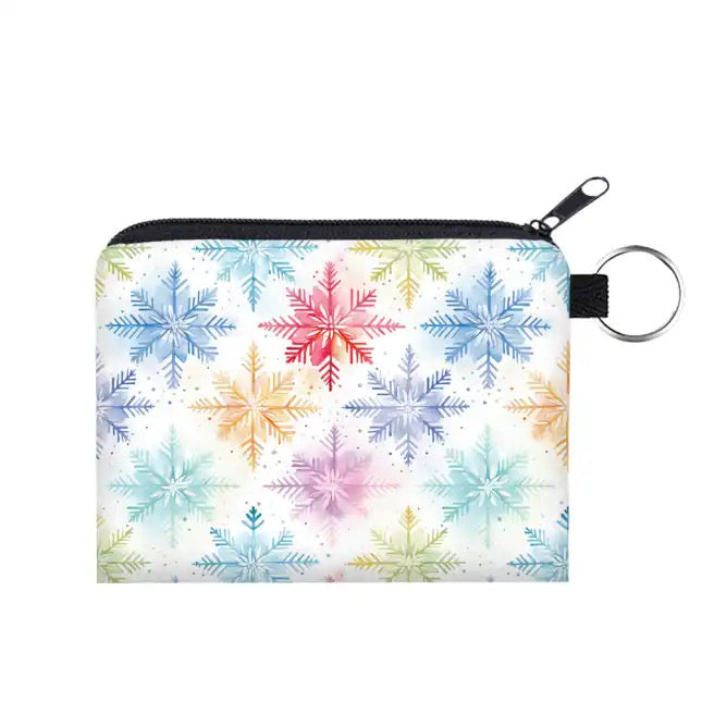 Snowflake on White - Water-Resistant Mini Pouch w/ Keyring