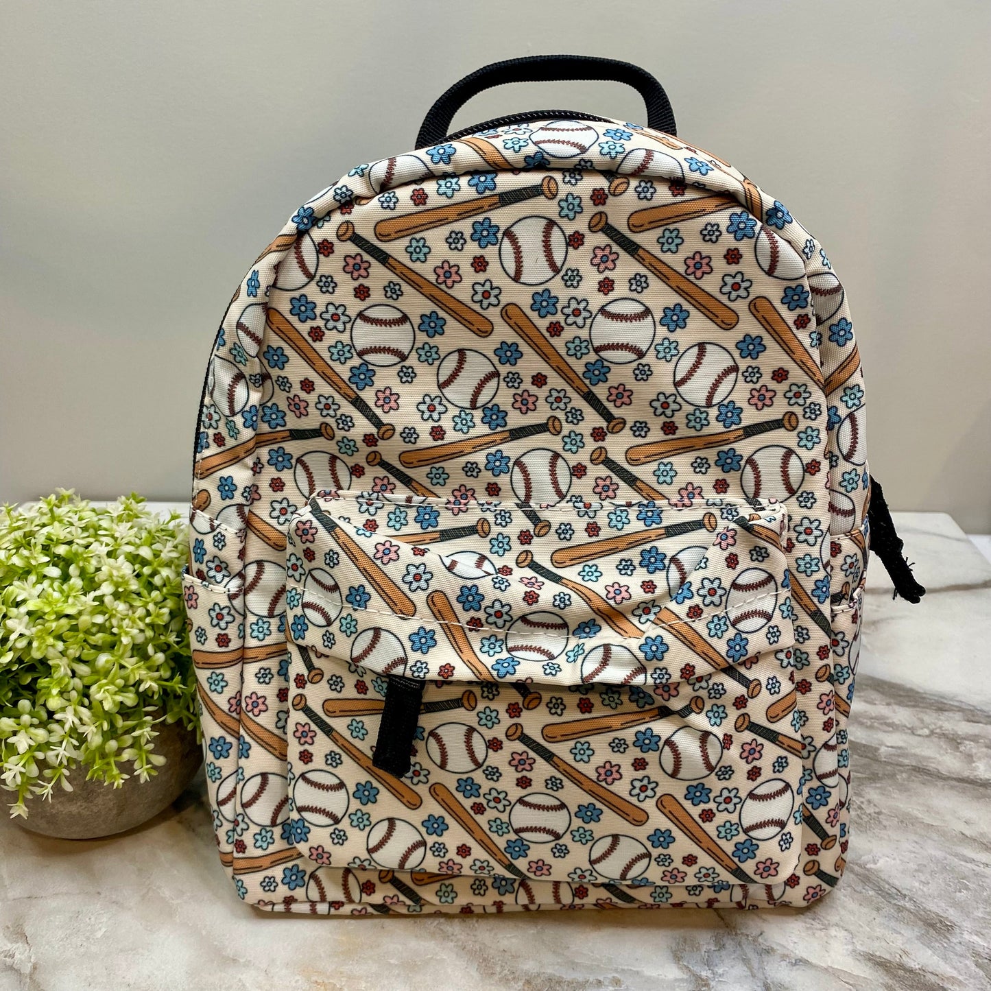 Baseball Bat Floral - Water-Resistant Mini Backpack