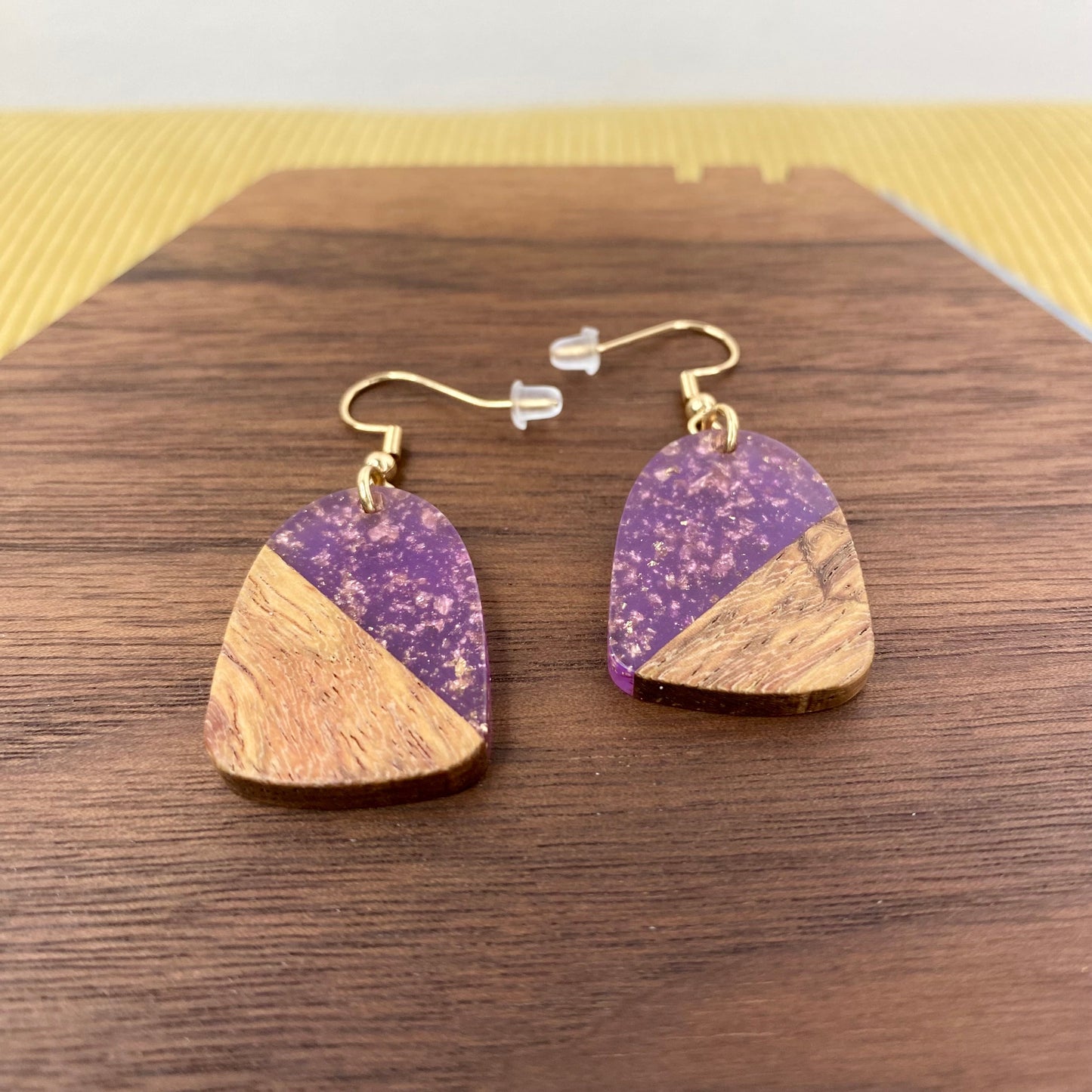 Dangle Earring - Wood & Acrylic - Bell-Shaped