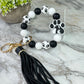 Silicone / Wood Bracelet Keychain - Paw B&W