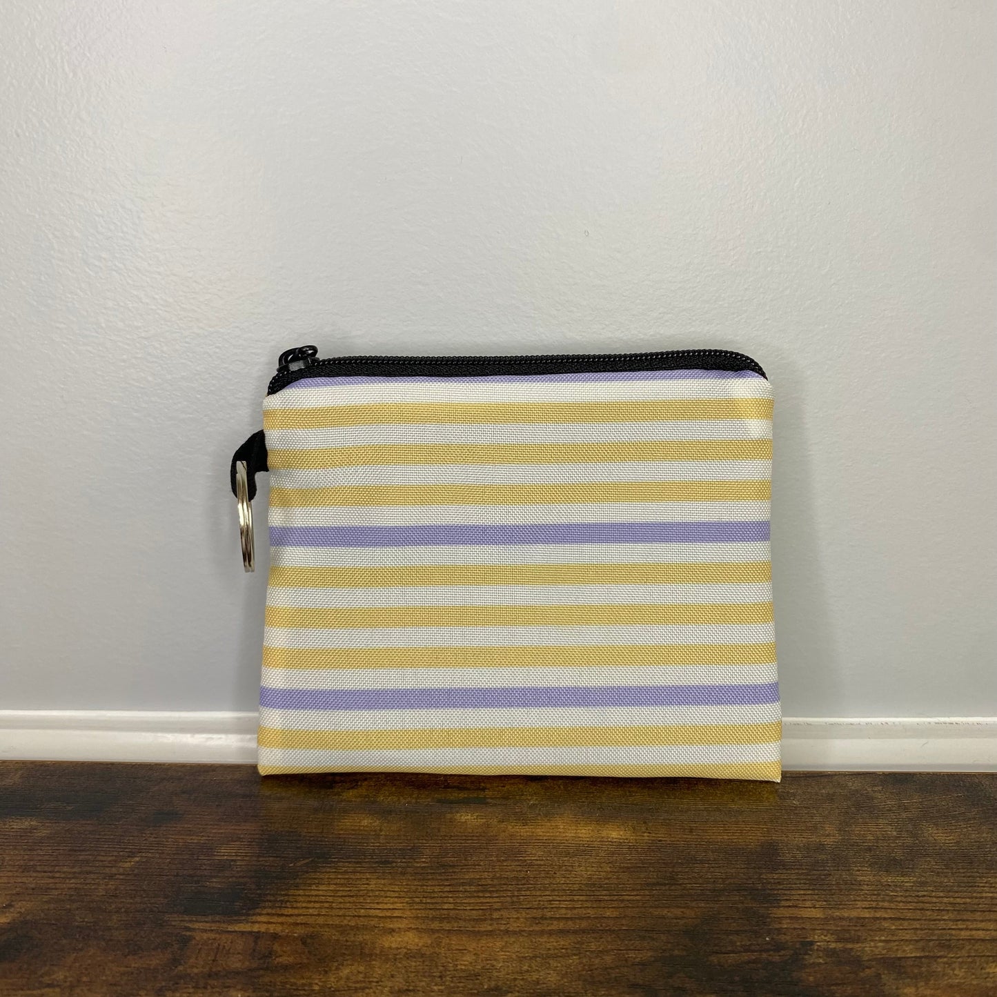 Yellow Purple Stripes - Water-Resistant Mini Pouch w/ Keyring