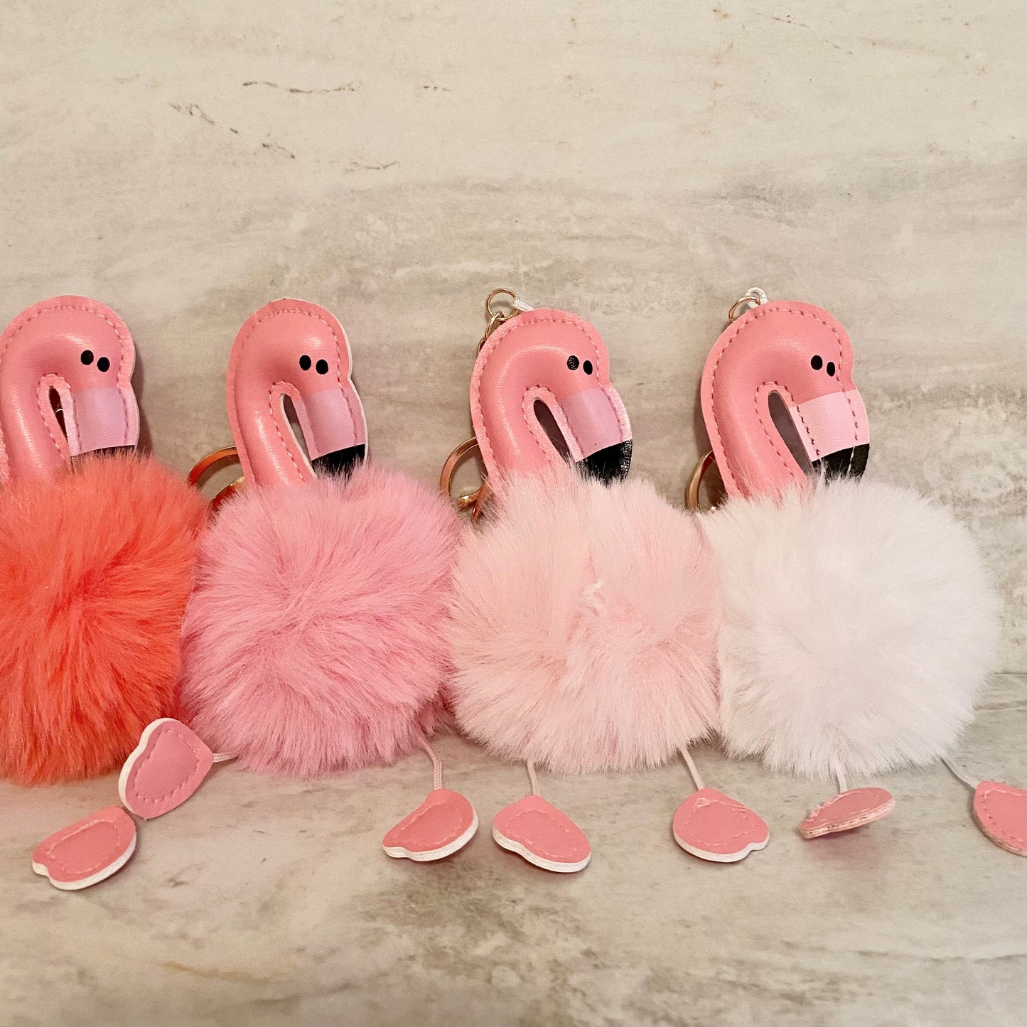 Keychain - Fuzzy Pom Pom - Flamingo with Legs