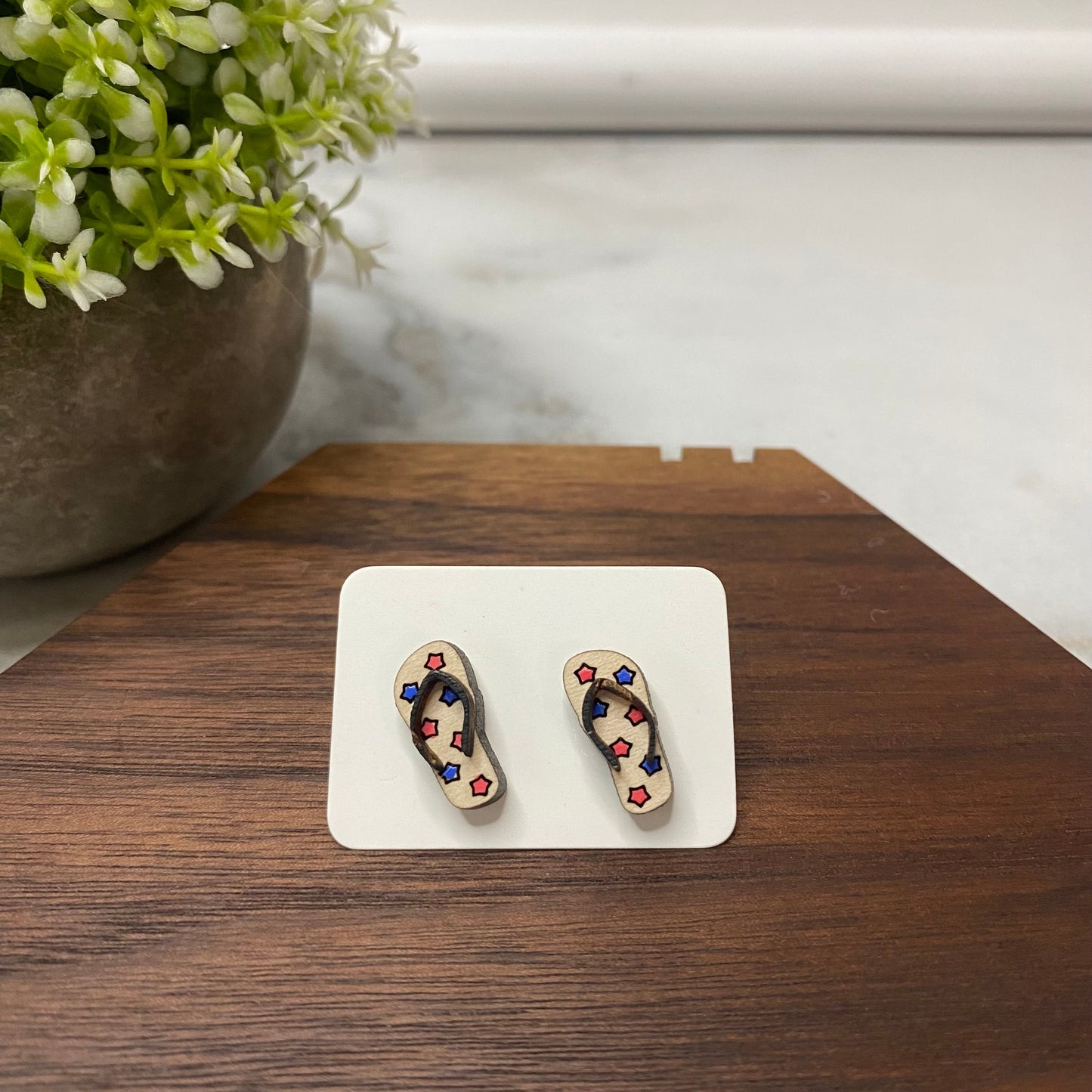 Wooden Stud Earrings - Flip Flops