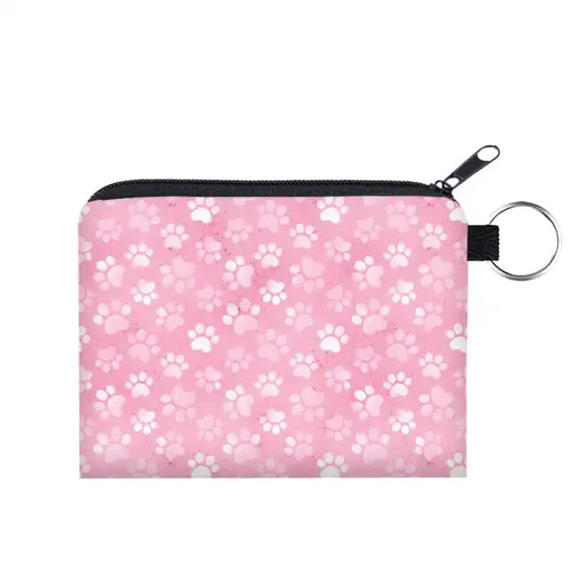 Pink Paw Print - Water-Resistant Mini Pouch w/ Keyring