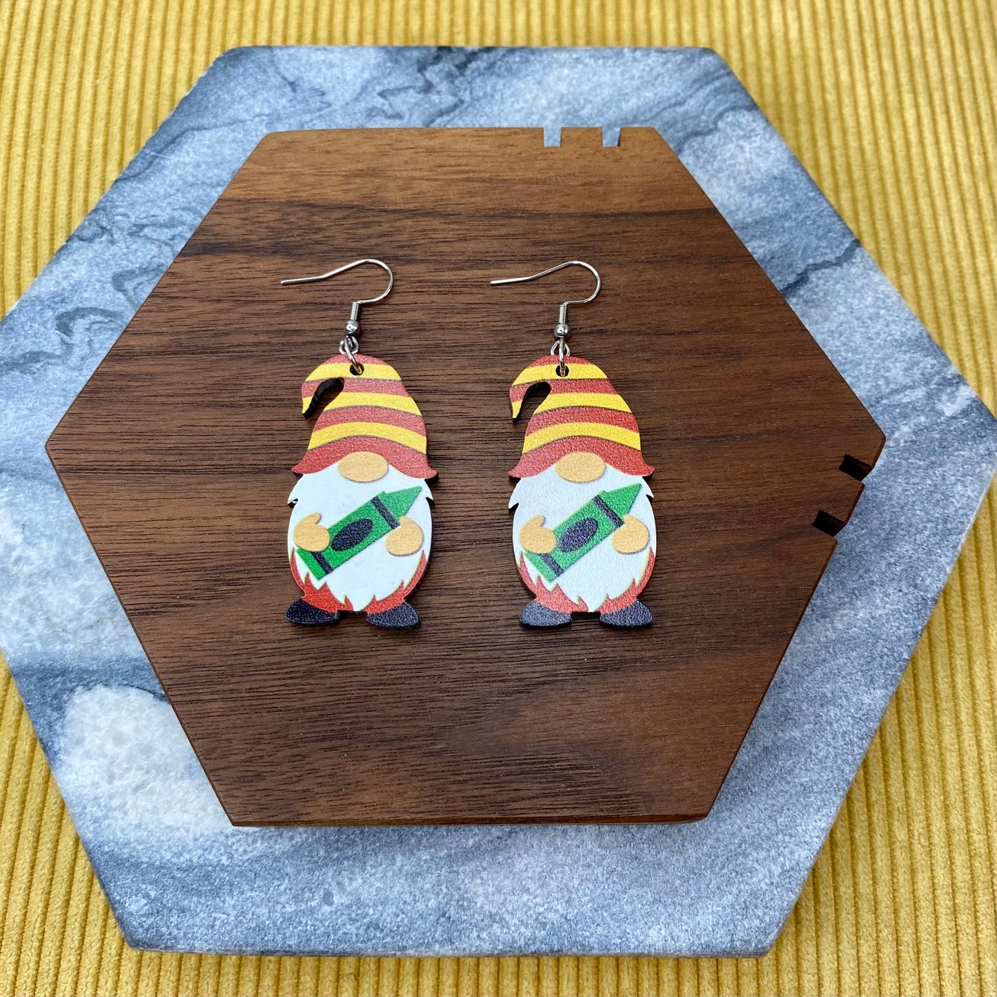 Wooden Dangle Earrings - Gnome Crayon