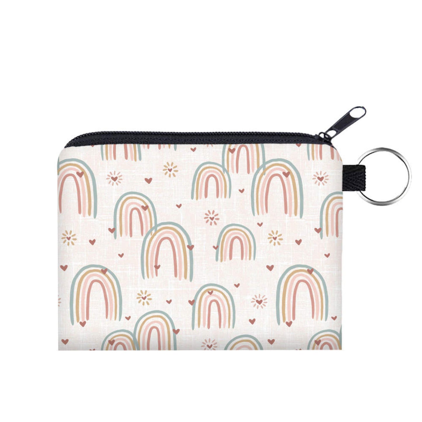 Rainbow Heart Pale Pink - Water-Resistant Mini Pouch w/ Keyring