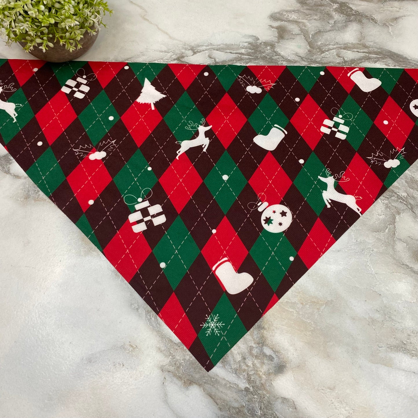 Dog Bandana - Christmas - Diamond Plaid Red Green