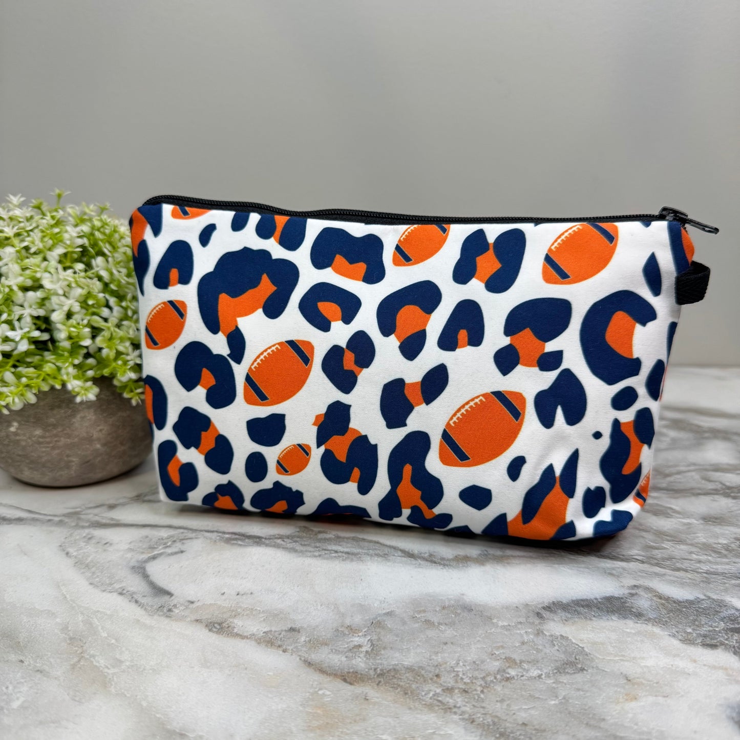 Football Animal Print Navy Orange - Water-Resistant Multi-Use Pouch