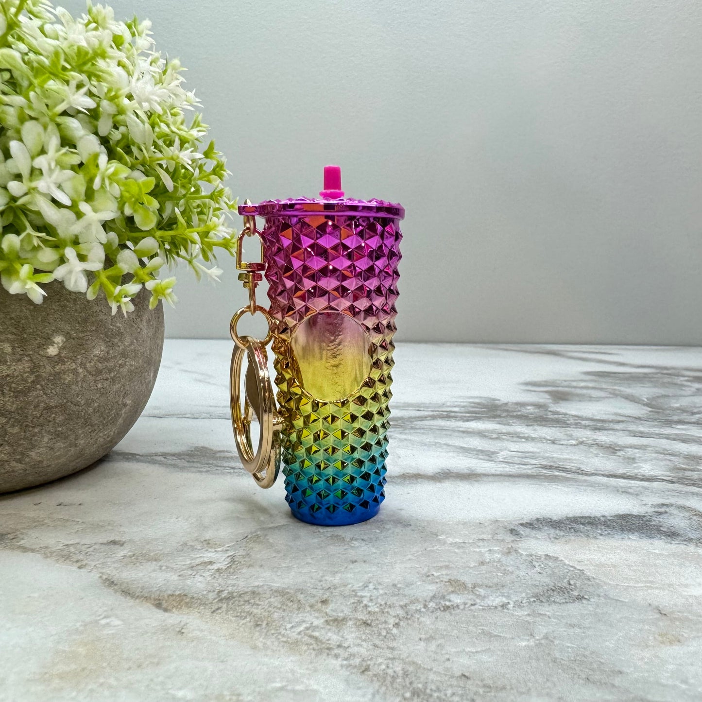 Keychain - Studded Tumbler - Rainbow