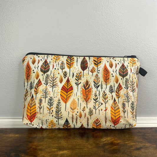 Feathers Leaves Orange Yellow on Cream - Water-Resistant Multi-Use Pouch