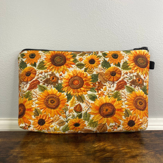 Sunflower Faux Embroidery - Water-Resistant Multi-Use Pouch