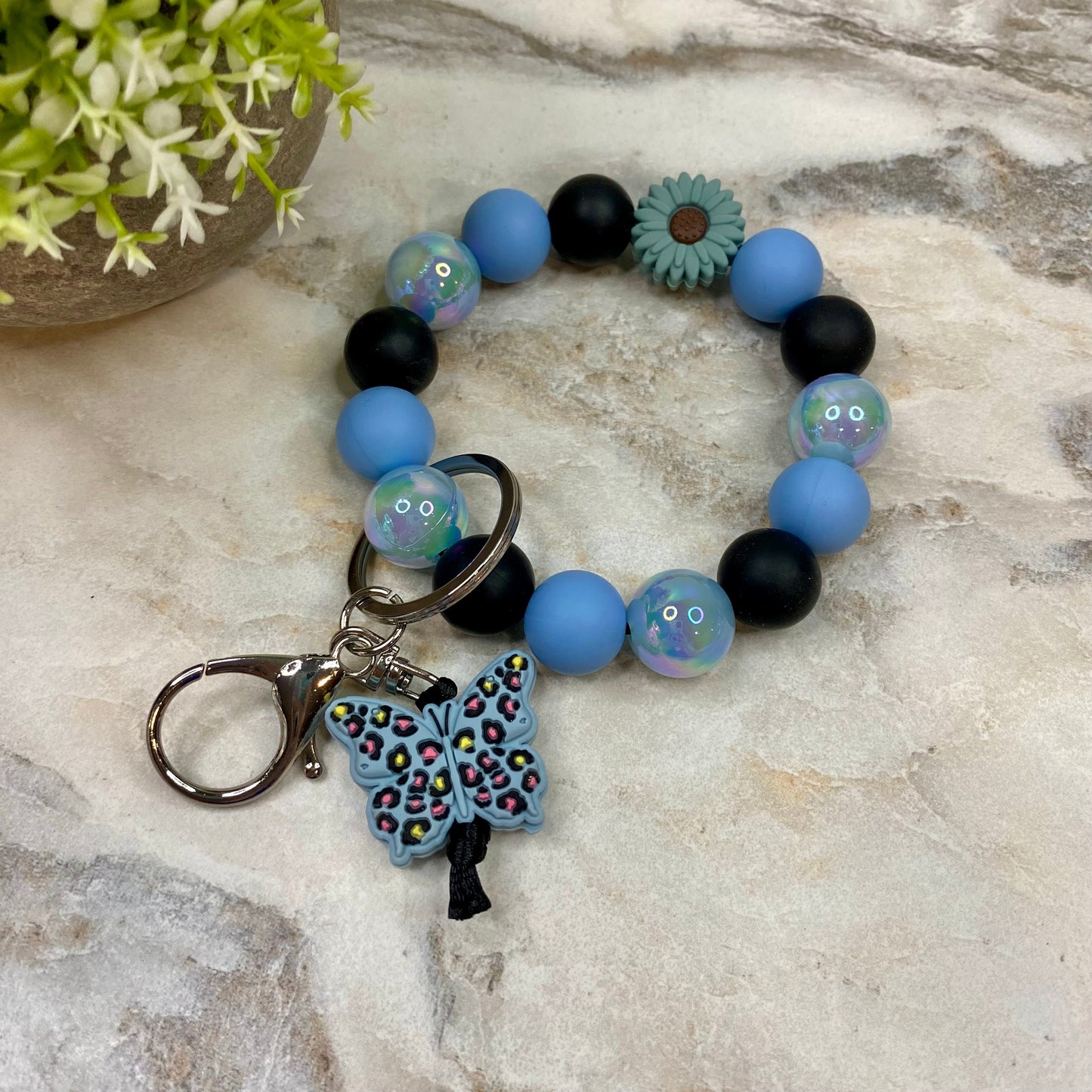 Silicone Bracelet Keychain - Blue Butterfly