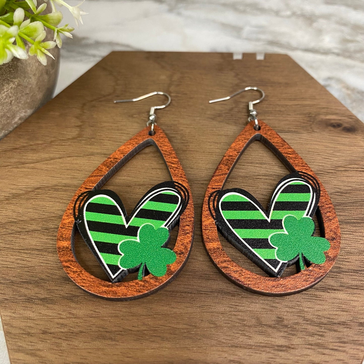 Wooden Dangle Earrings - St. Patrick’s Day - #2