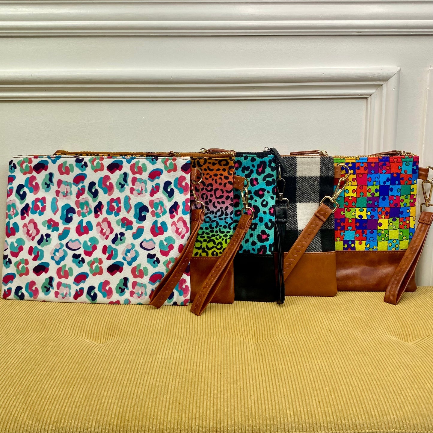 Clutch - Oversized Canvas & Faux Leather - Puzzle