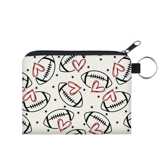 Football Hearts - Water-Resistant Mini Pouch w/ Keyring