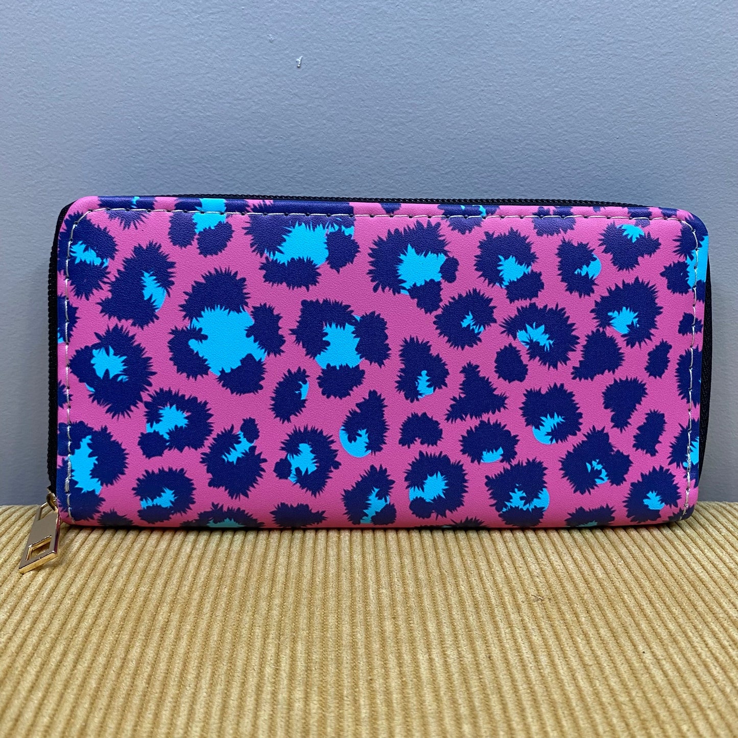 Wallet - Faux Leather - Pink Blue Animal Print