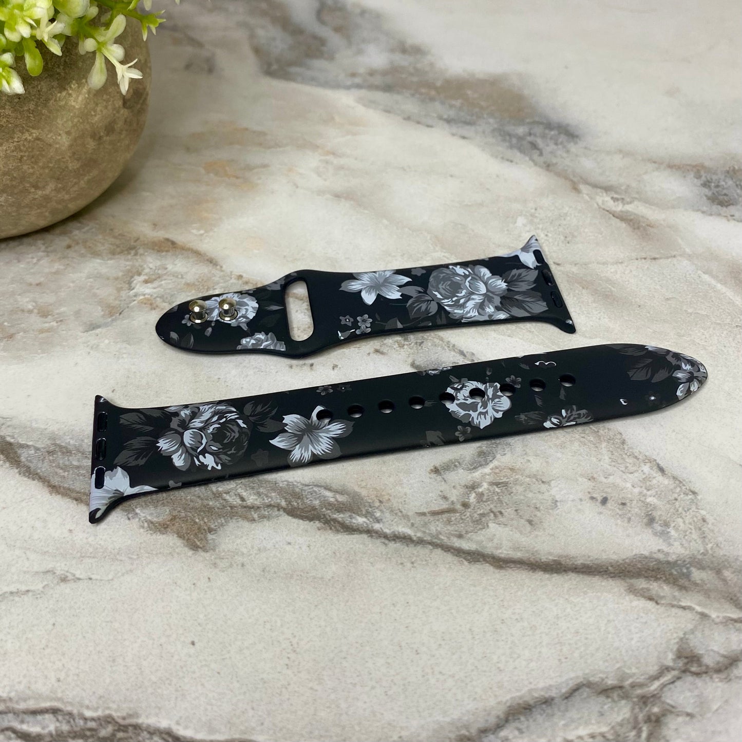 Watch Band - Silicone - Black & Gray Floral