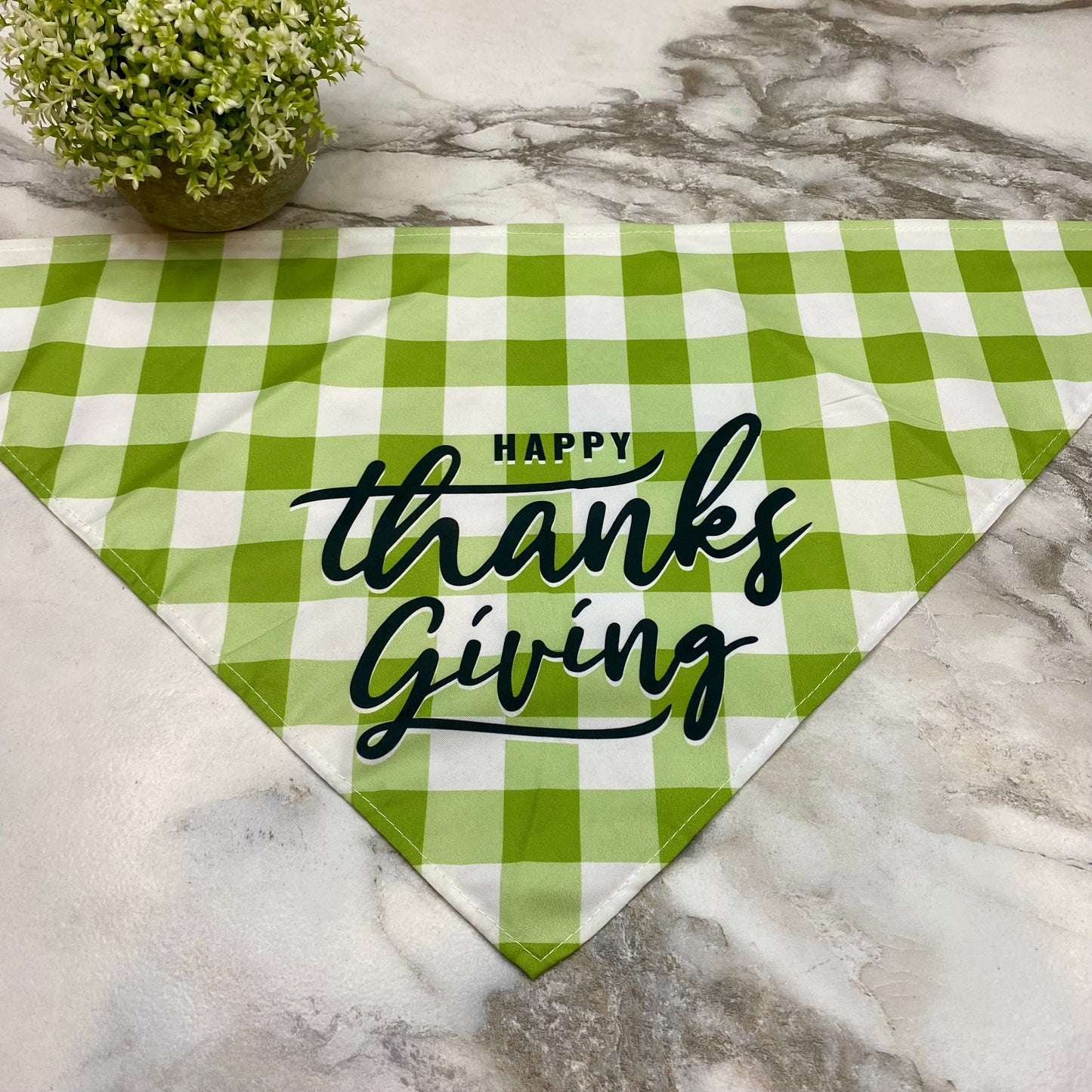 Dog Bandana - Fall - Green Plaid Happy Thanksgiving