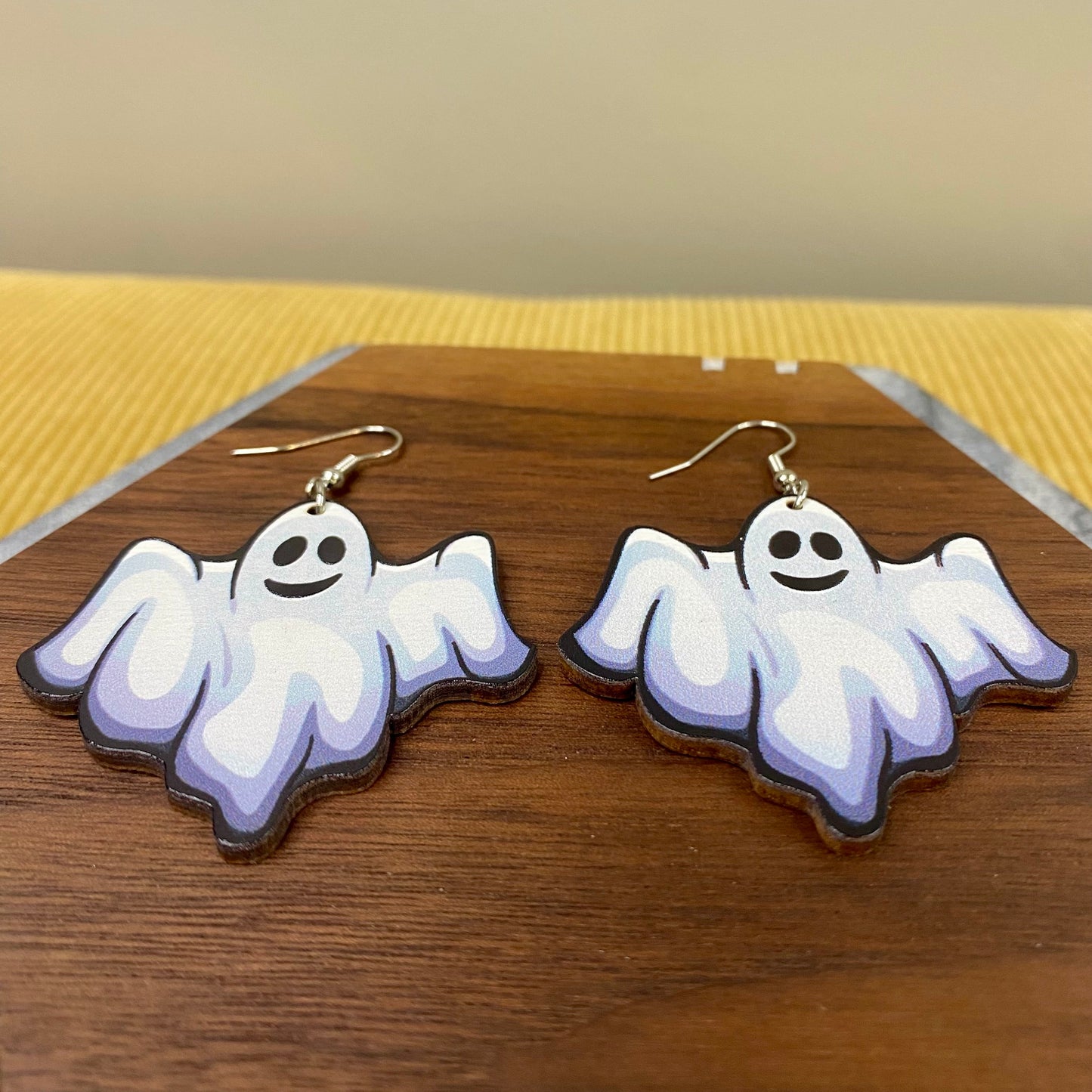 Wooden Dangle Earrings - Fall - Ghost