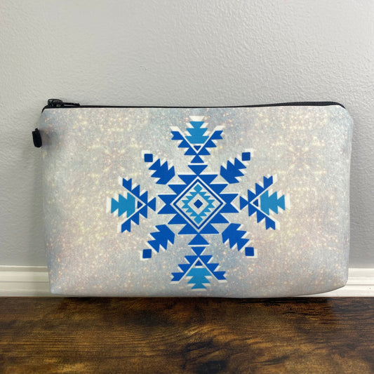 Snowflake Aztec Glitter - Water-Resistant Multi-Use Pouch