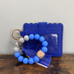 Silicone Bracelet Keychain with Scalloped Card Holder - Blue