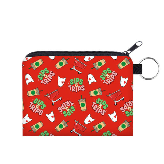 Sips & Trips, Red - Water-Resistant Mini Pouch w/ Keyring