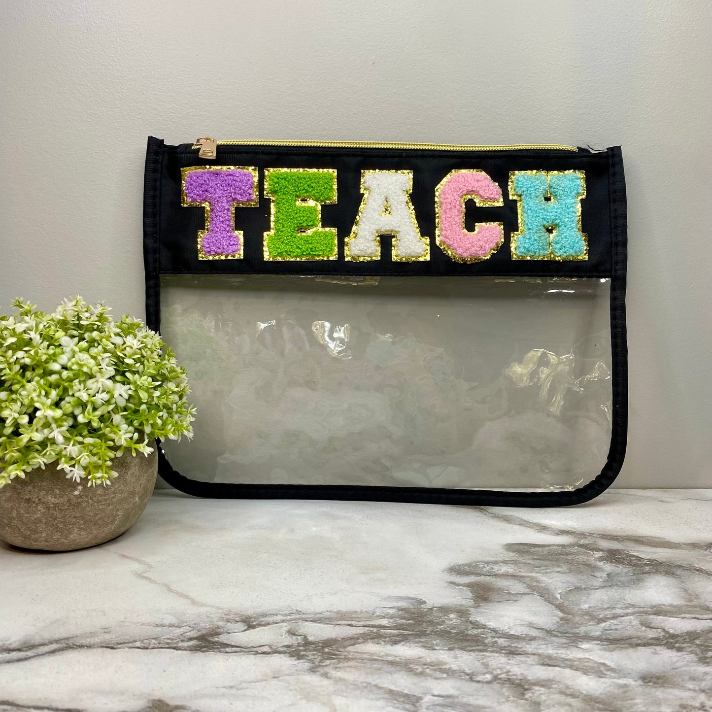 Pouch - XL Clear Zip - Teach on Black