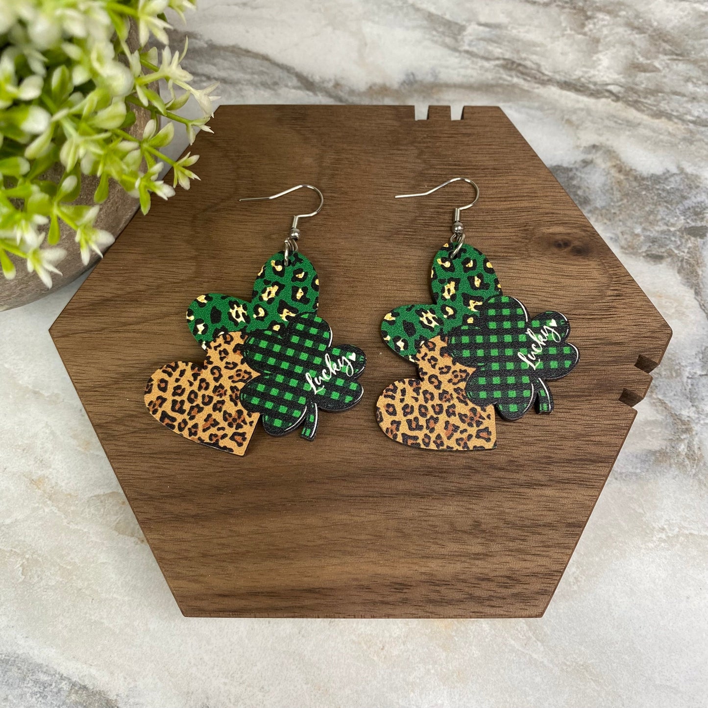 Wooden Dangle Earrings - St. Patrick’s Day - #11