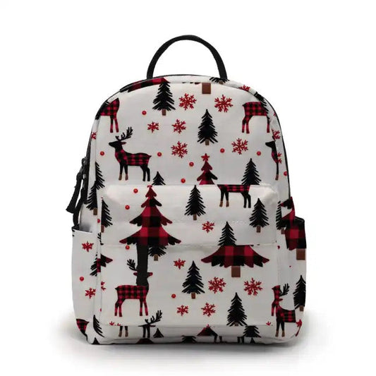 Plaid Tree Deer - Water-Resistant Mini Backpack