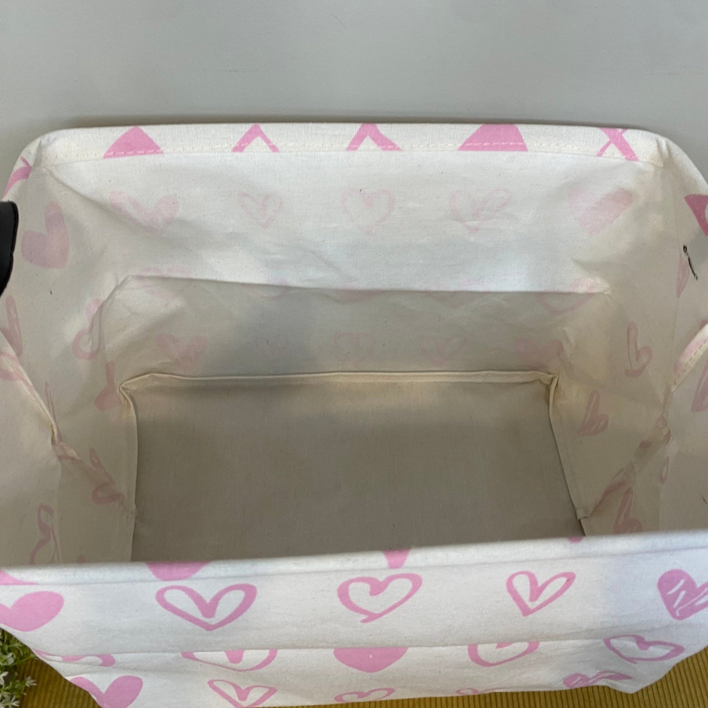 Pop Up Canvas Basket - Valentine’s Day - Pink Hearts on Ivory