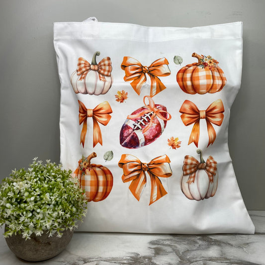 Tote Bag - Halloween - Football Bow Pumpkin