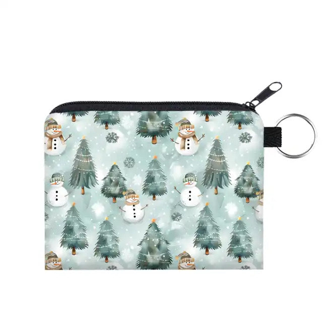 Snowman + Trees - Water-Resistant Mini Pouch w/ Keyring