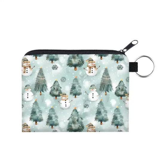 Snowman + Trees - Water-Resistant Mini Pouch w/ Keyring - PREORDER 10/12-10/15