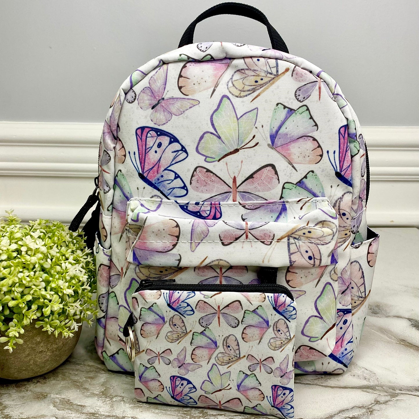 Watercolor Butterfly - Water-Resistant Mini Backpack & Pouches Set