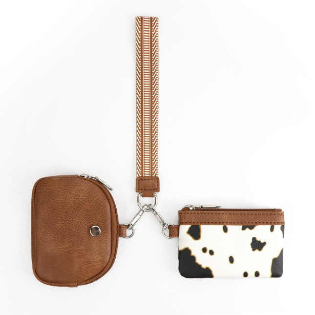 Faux Leather Wristlet + Double Mini Pouch Set