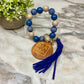 Wooden Bead Bracelet Keychain - Mama - Blue & Beige