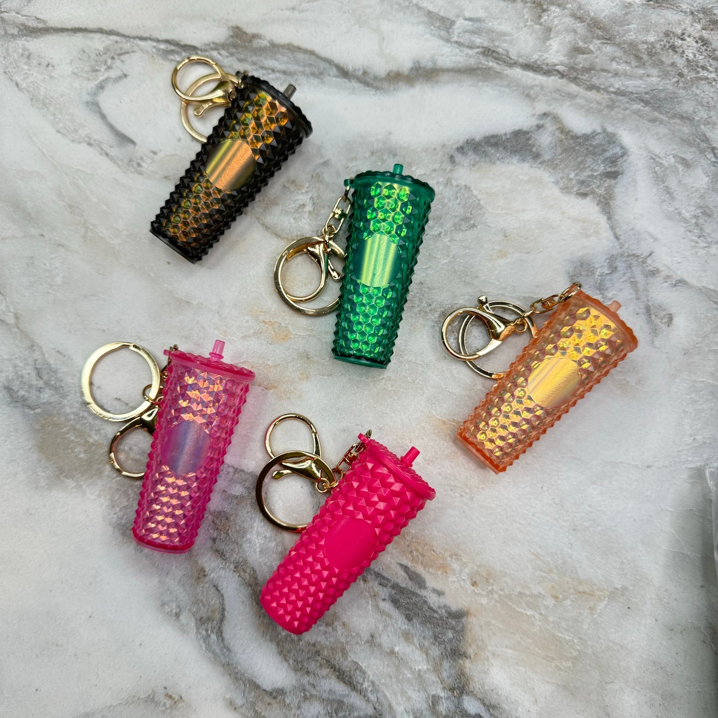 Keychain - Studded Tumbler - Creamsicle Holographic